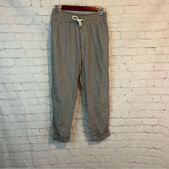 Athleta Pants - Athleta Linen Bali Ankle Cuffed Grey Pants size 4